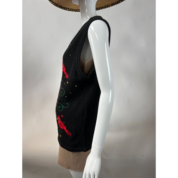 Kim Rogers Womens Festive Cardinal Embroidered Sweater Vest Black Size L - Picture 8 of 16
